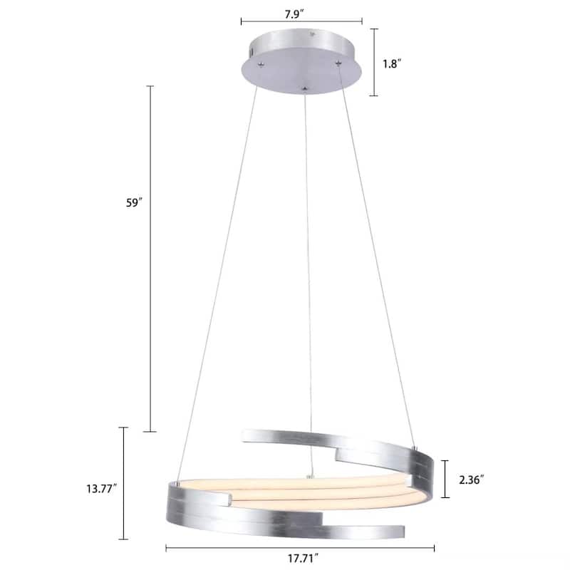 Contemporary Silver LED Circular Spiral Chandelier - 13.77" x 17.71" x 17.71"