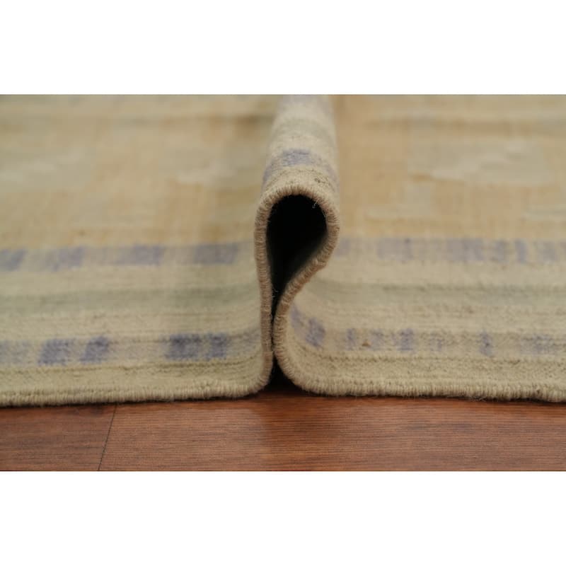 Hand Woven Oriental 100% Wool Carpet Southwestern Tribal Beige & Ivories Kilim Area Rug - 9' 2'' X 6' 0''