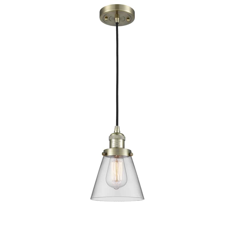 Innovations Lighting Franklin Restoration Cone - 1 Light 6" Cord Hung Mini Pendant - Antique Brass/Clear