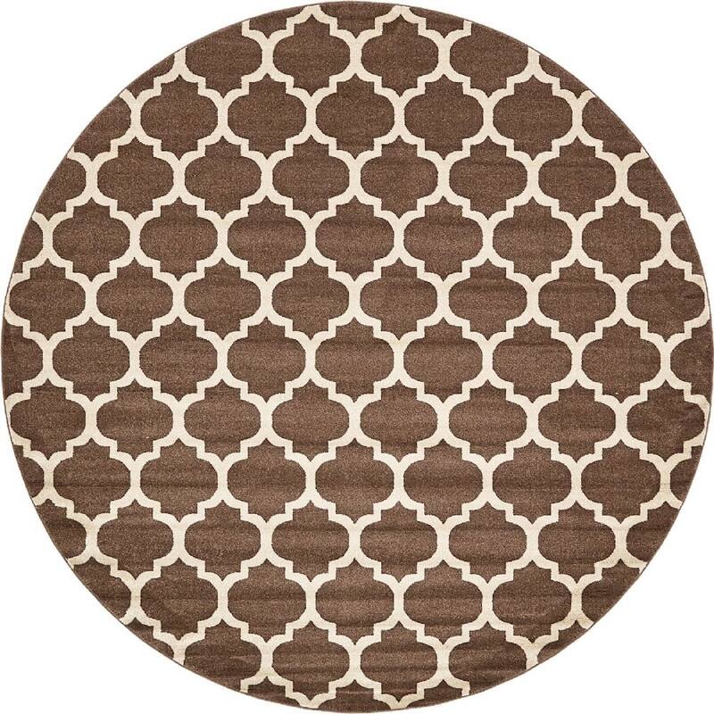 Contemporary Akiva Collection Area Rug - 10' Round - Light Brown