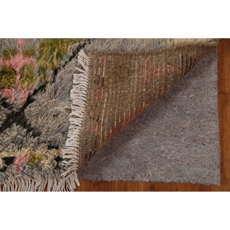 Hand Knotted Oriental 100% Wool Carpet Modern Tribal Greys & Charcoal Moroccan Area Rug - 8' 10'' X 6' 10''