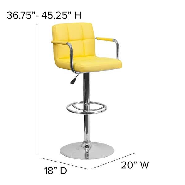 dimension image slide 6 of 8, Quilted Vinyl Adjustable Chrome Bar Stool (Set of 2)