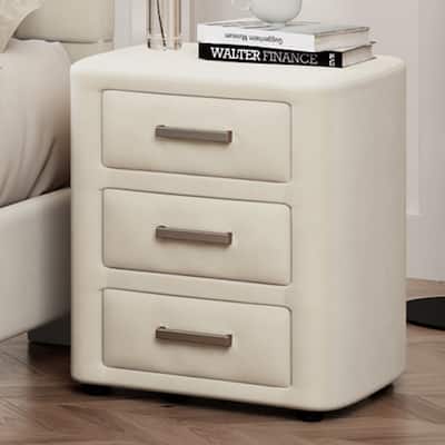 Modern Nightstand with 3 Drawers, Solid Wood and Soft Fabric, Sturdy Wooden Legs, Ideal for Living Room, Bedroom, Apartment