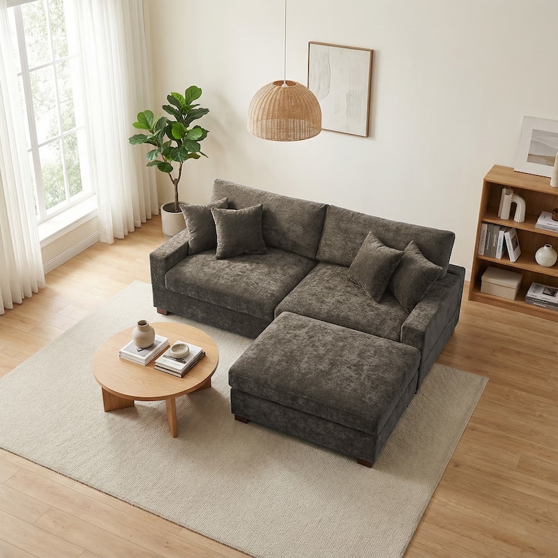 Oversized Chenille Modular Sectional Sofa Living Room Set with Ottoman