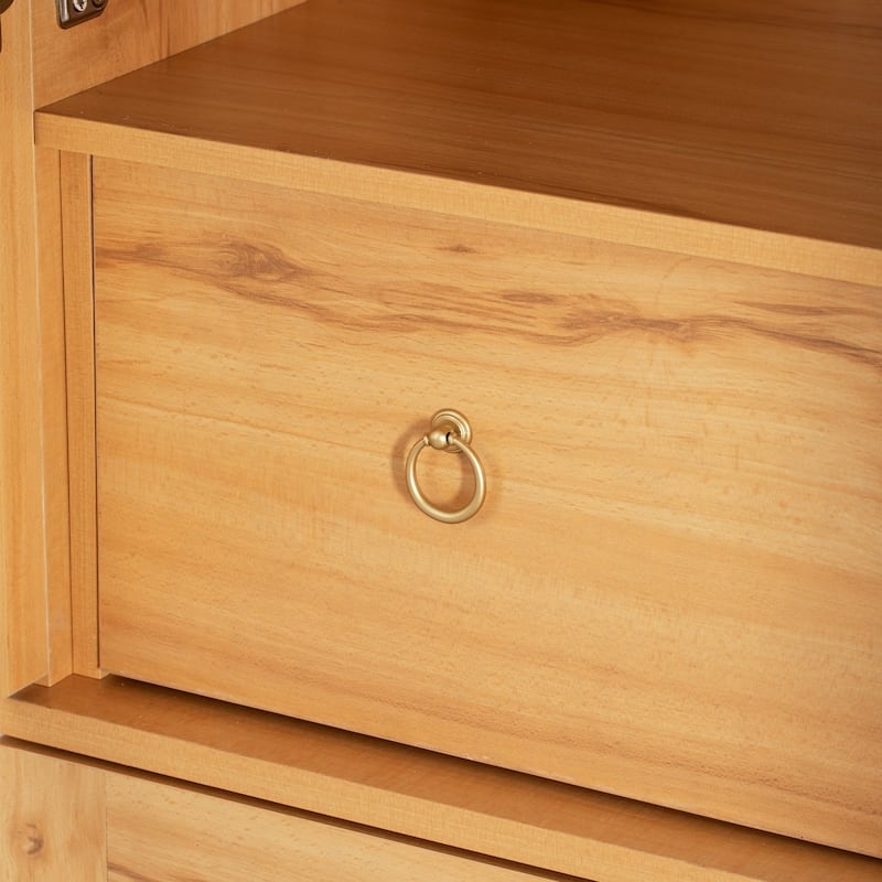 71" Tall Arched Pantry Cabinet with Shelves, Hidden Drawer and Glass Door