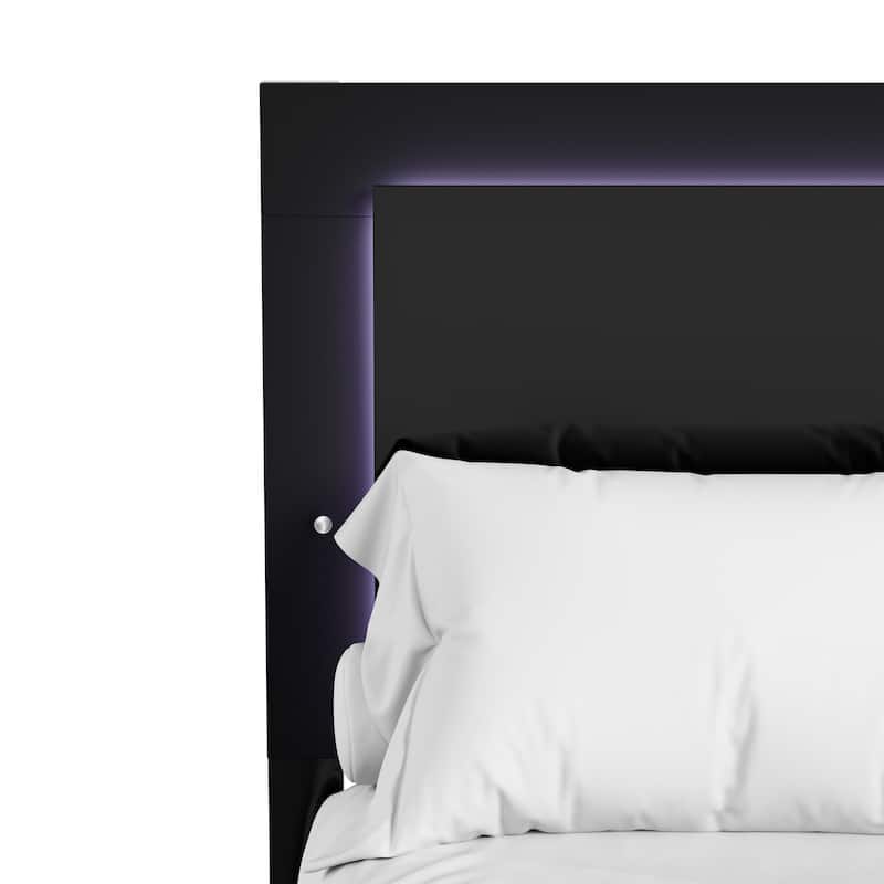 Furniture of America Erina Modern Glossy Panel Bed with LED Light Headboard