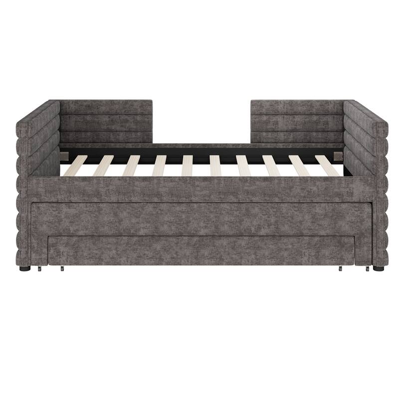 Twin Size Upholstered Daybed with Trundle and 3 Storage Drawers