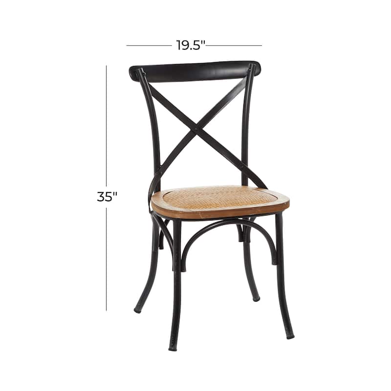 Metal Dining Chair with Brown Rattan Seat with or without Curved Details - Set of 2 Black or White - Roche River Decor