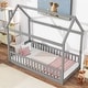 preview thumbnail 3 of 25, Twin House Bed with Guardrails, Montessori Floor Bed Frame with Roof for Kids, Wooden House-shaped Kids Bed Frame for Boys Girls