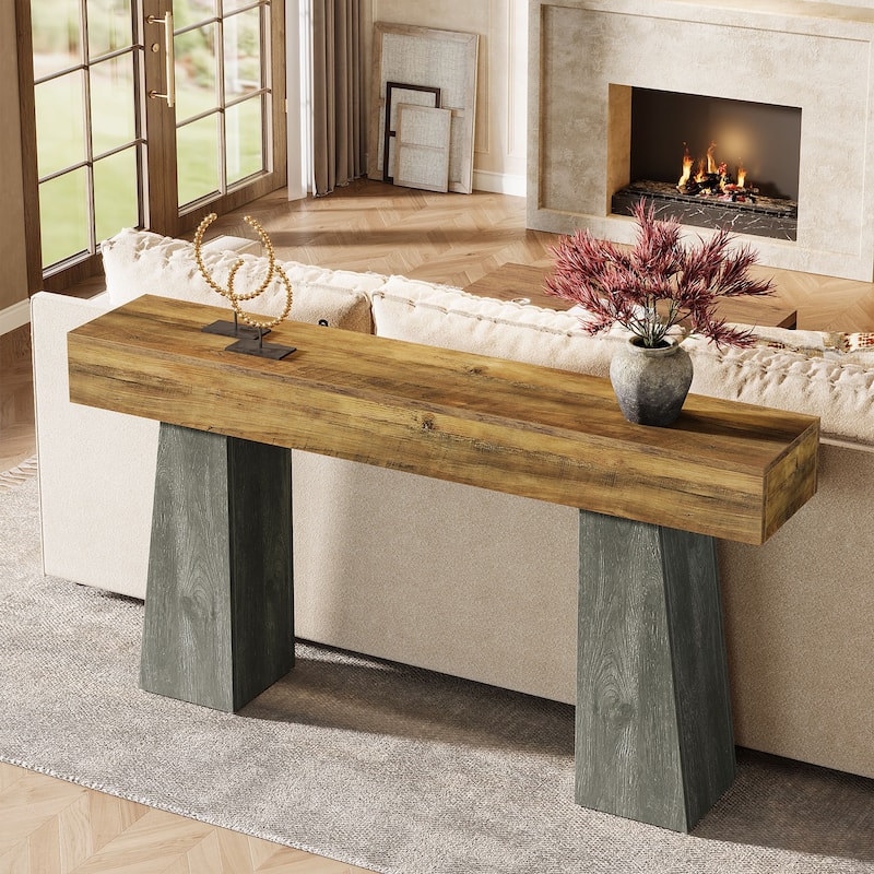 Industrial Console Table with Heavy-Duty Tapered Legs for Entryway - Brown+Grey