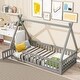 preview thumbnail 1 of 6, Twin Floor Bed with Guardrails Door and Slats Wooden Frame for Kids Room Grey