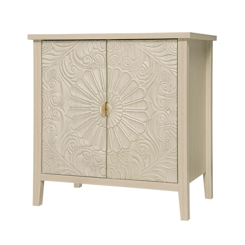 Roomfitters Accent Cabinet, Carved 2 Door Storage Cabinet Buffet Sideboard with Adjustable Shelf, Natural