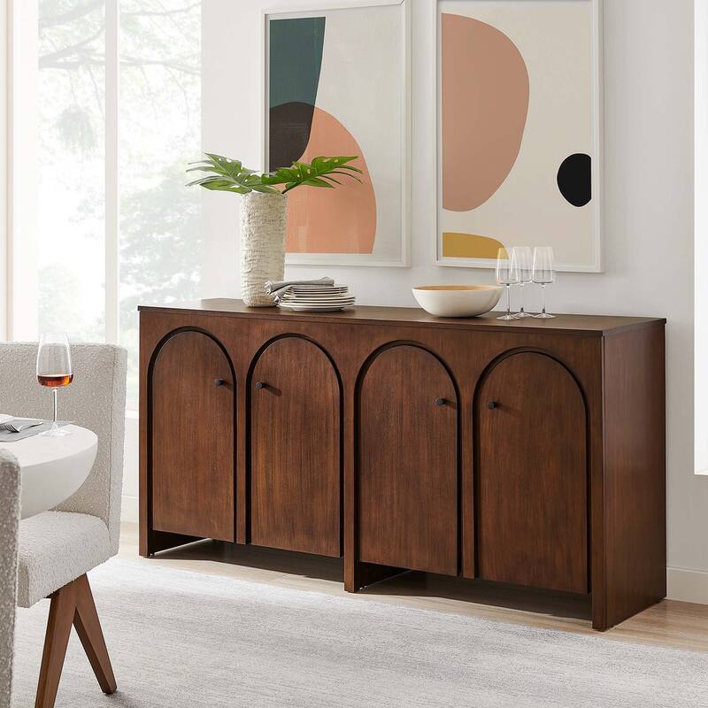 Appia Wood Grain 4-Door Sideboard Storage Cabinet - Walnut