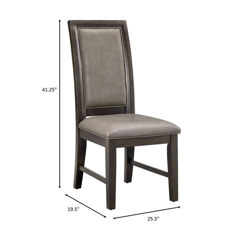 Side Dining Chair Set of 2, Gray Faux Leather, Espresso Brown Wood