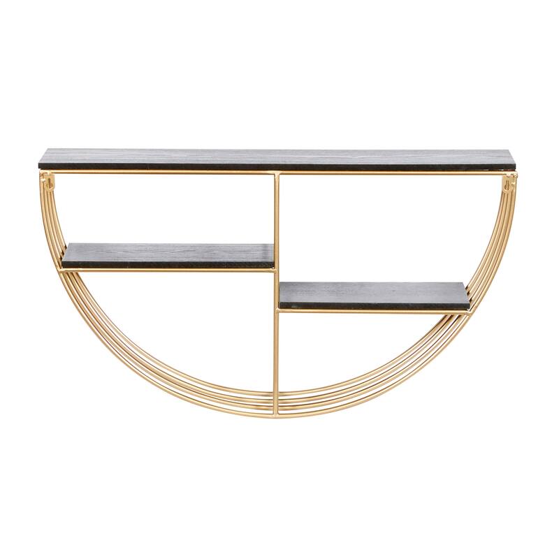 Gold Wooden 3 Shelves Wall Shelf with Half Moon Shape