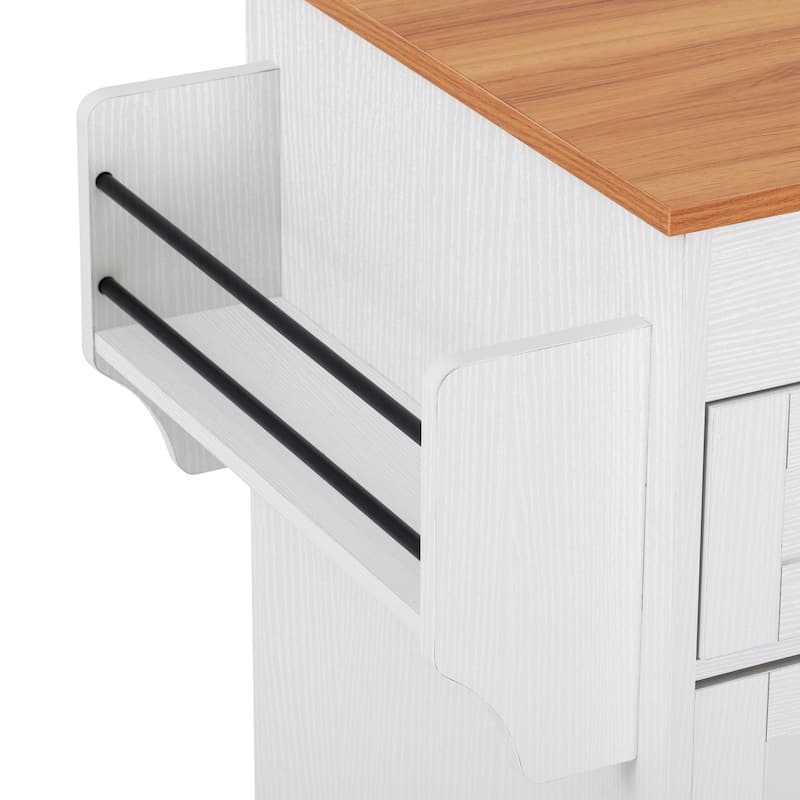 85.5" Kitchen Island with Extendable Dining Table, Rolling Kitchen Island with Sotrage Shelves, Drawers and Power Outlet