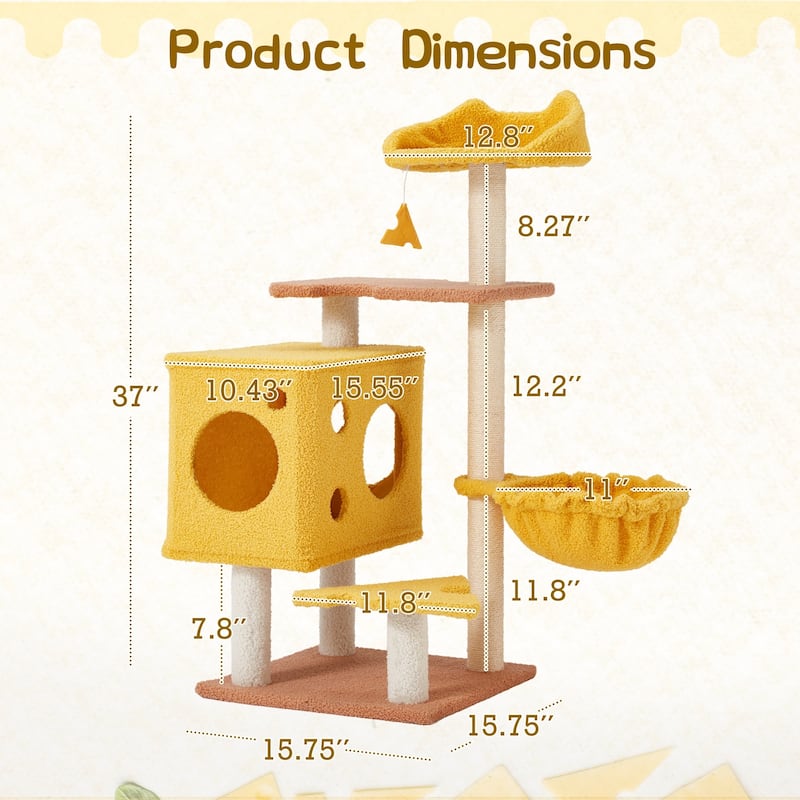 EROMMY Cheese-Shaped Multi-Level Cat Tree Tower with Hammock, Top Perch, and Sisal Scratching Posts