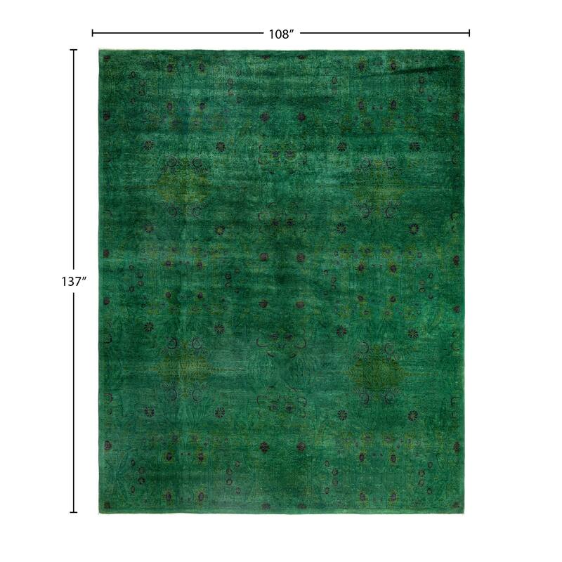 Overdyed One-of-a-Kind Hand-Knotted Area Rug - Green - 9' 0" x 11' 5"