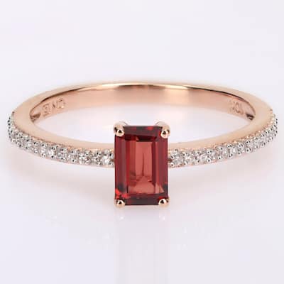 Miadora 10k Rose Gold Octagon-cut Garnet and 1/10ct TDW Diamond Birthstone Ring