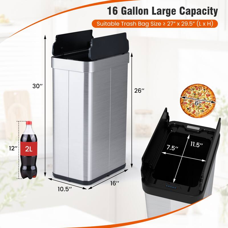 Gymax 16 Gallon Trash Can w/Wing Lids for Bedroom Bathroom Kitchen
