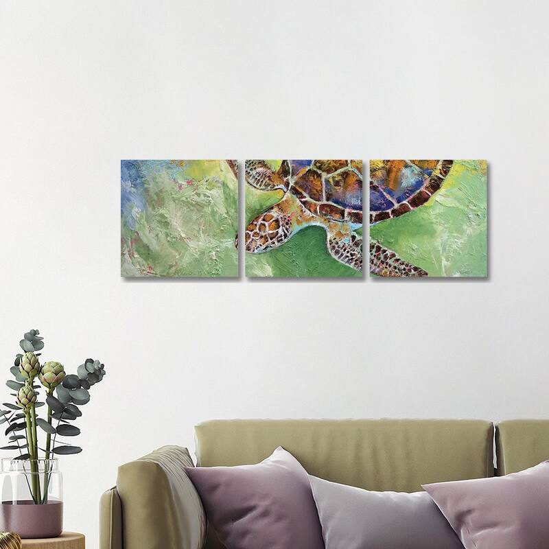 iCanvas "Caribbean Sea Turtle" by Michael Creese 3-Piece Canvas Wall Art Set - 16x48x1.5