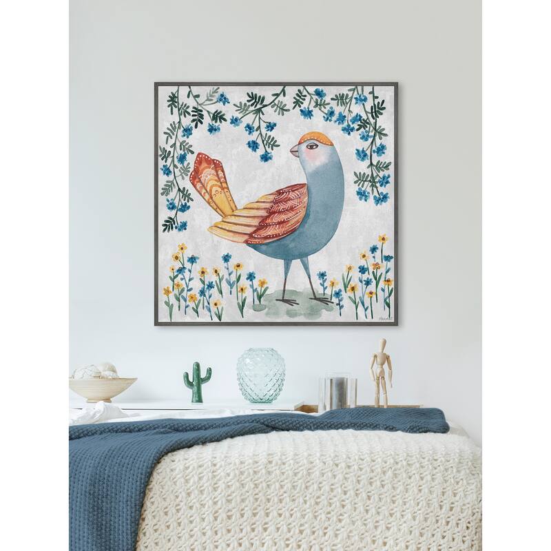 Floral Bird Floater Framed Print on Canvas