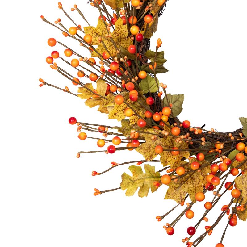 Berries and Maple Leaves Fall Harvest Artificial Twig Wreath - 22"