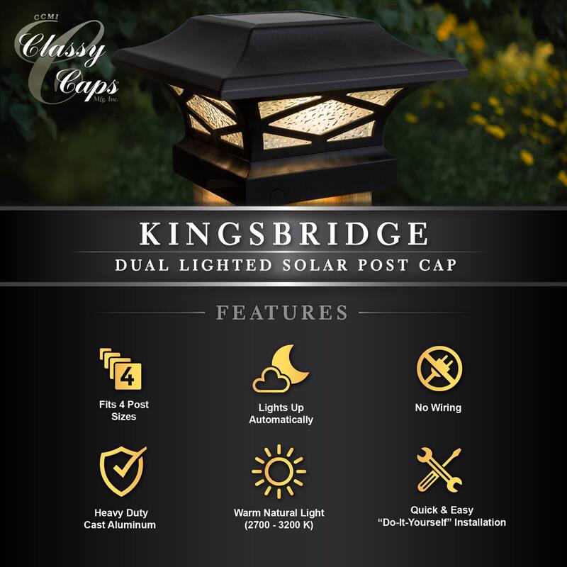 Classy Caps Kingsbridge Black Dual Lighted Solar Post Cap (Set of 2) - N/A