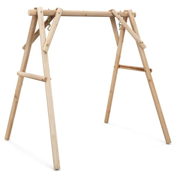 slide 2 of 8, Heavy Duty Wooden Swing Frame with Reinforced Bars - 67" x 53" x 68" (L x W x H)
