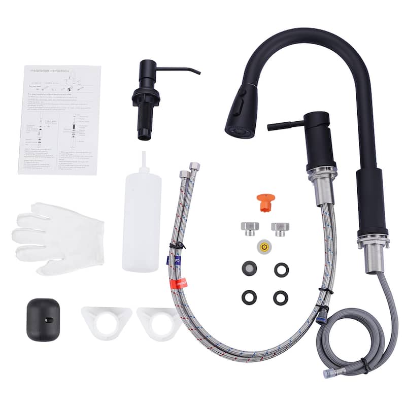 WOWOW Single Handle Pull Down Kitchen Faucet with Soap Dispenser