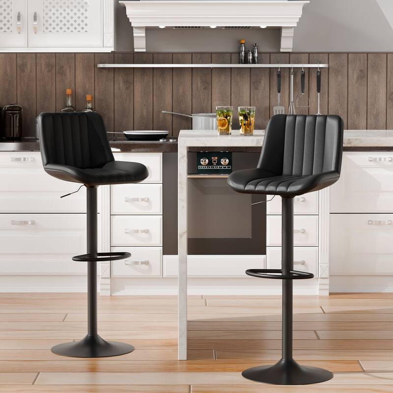 Bar Stool with 360° Swivel - Modern Kitchen & Home Bar Seating，Set of 2 - Black