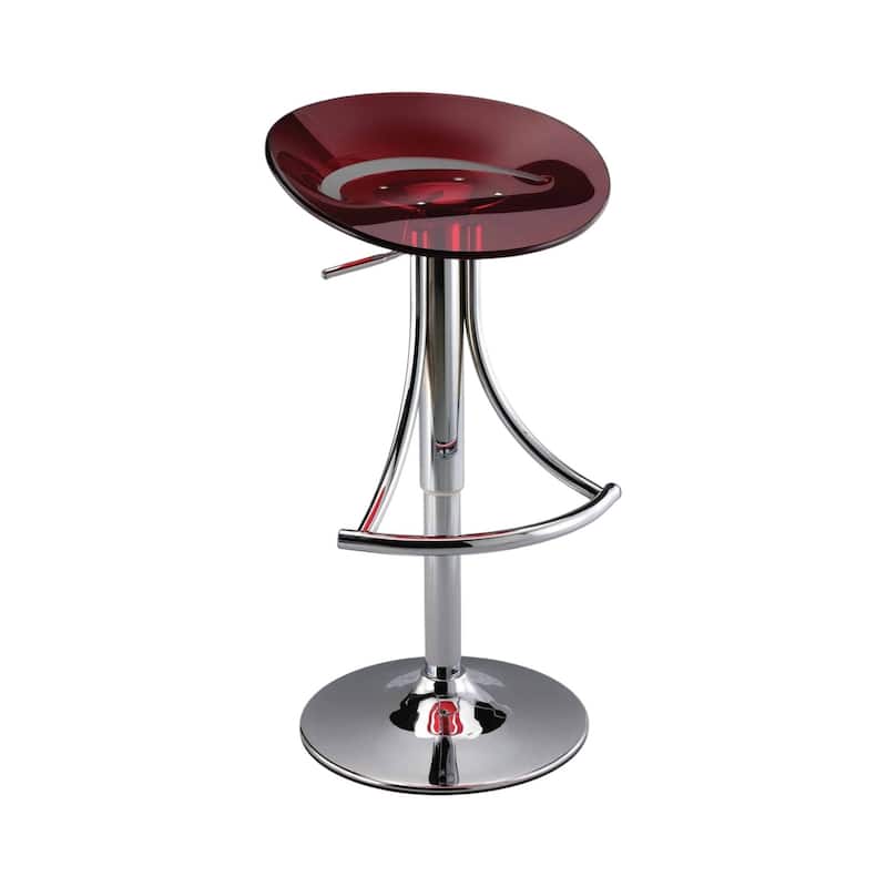 HomeRoots Red and Silver Acrylic and Metal Low Back Adjustable Height Bar Chair