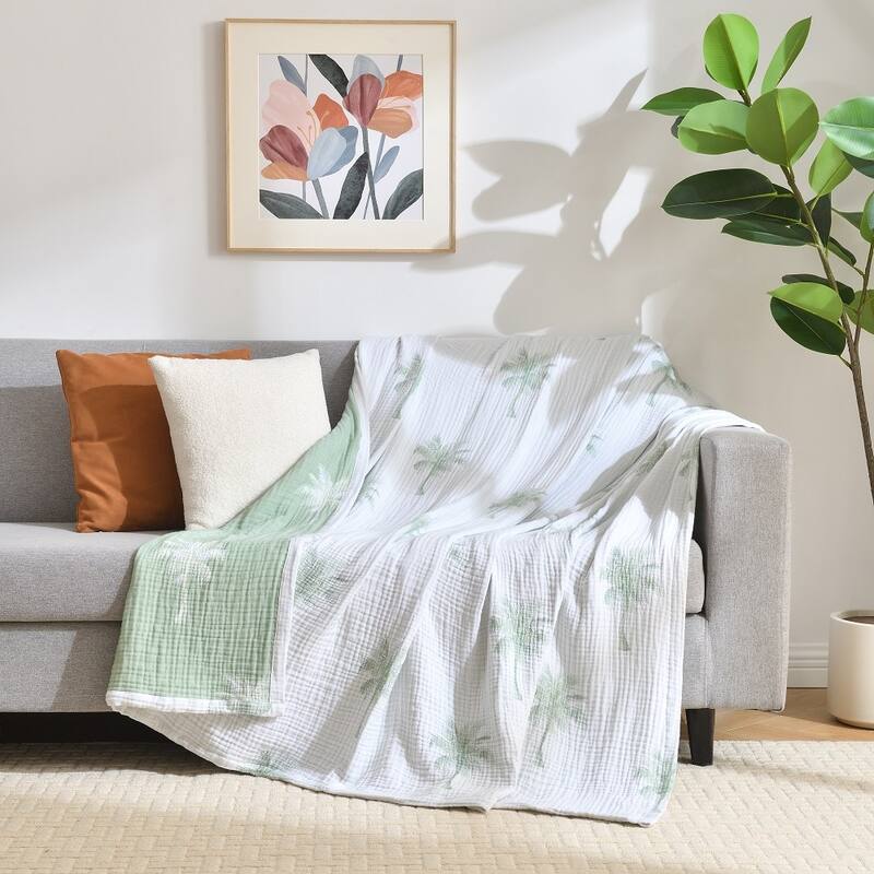 Vintage Cotton Muslin Throw Blanket, Reversible, Breathable for Indoor/Outdoor Use, Picnics, Bedding, or Chair Cover