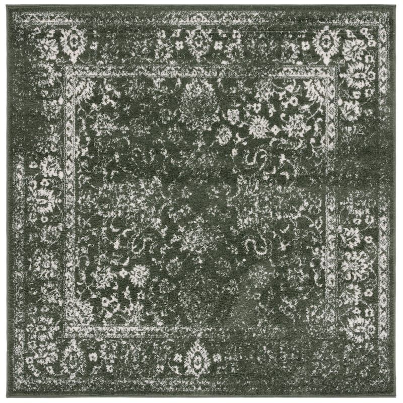 SAFAVIEH Adirondack Dakota Rustic Shabby Chic Distressed Rug - 4' Square - Dark Green/Ivory - Square