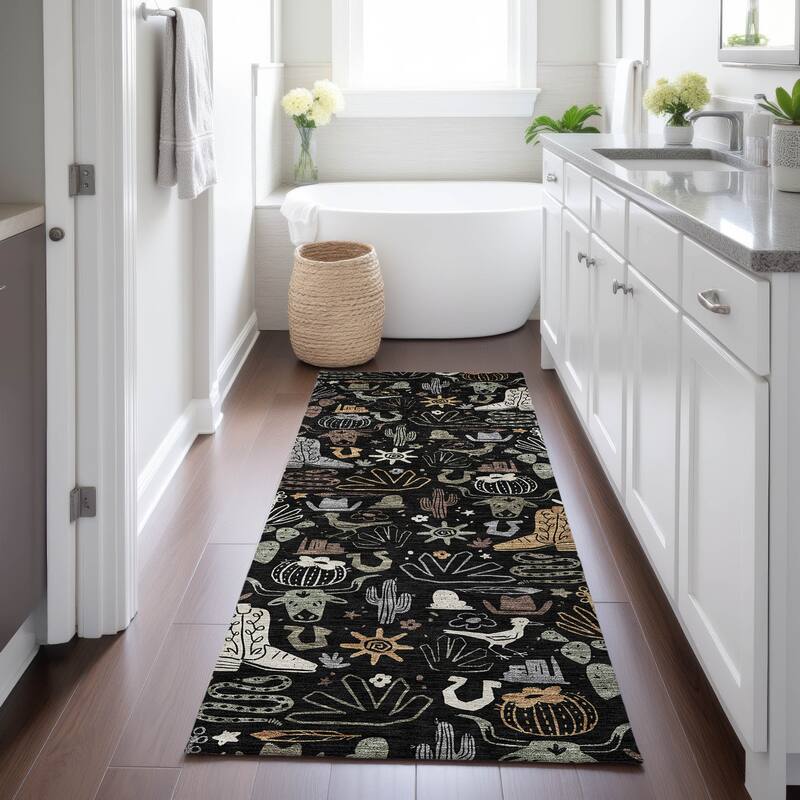 Machine Washable Indoor/ Outdoor Modern Ranch Chantille Rug