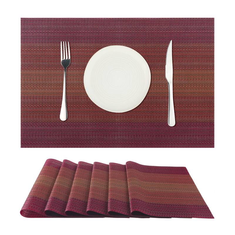 Placemats Set of 6 Washable Vinyl Place Mats PVC Weave Table Mats - 18x12 inch - Dark Red