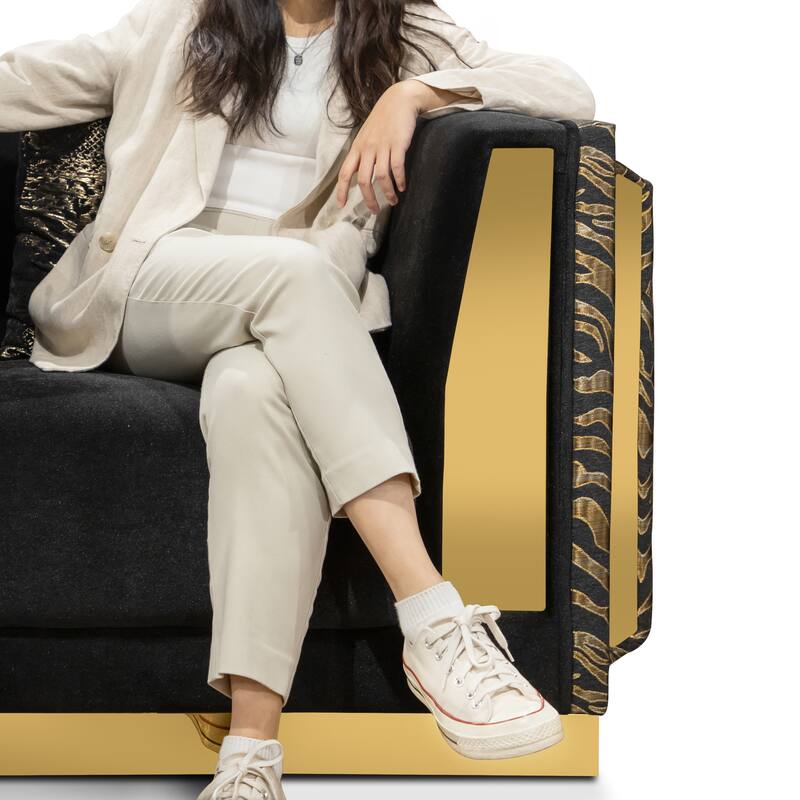 Furniture of America Ospray Glam Black Velvet Upholstered Zebra Print Arm Chair