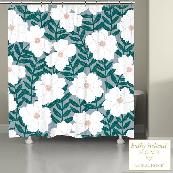 slide 2 of 7, Kathy Ireland Delicate Floral Magnolia 71" x 72" Shower Curtain 71" x 72" - Green