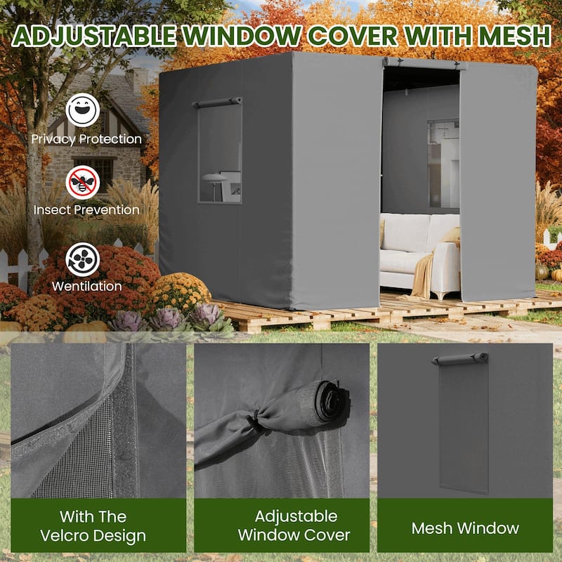 EROMMY Waterproof Pergola Winter Cover with Sidewalls, Mesh Windows and Roll-Up Door, All-Season Weather Enclosure