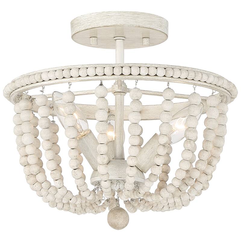 Cauhu 3-light Farmhouse Coastal Wood Beaded Semi Flush Mount Ceiling Lights -UL