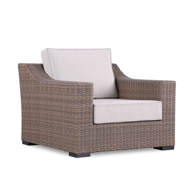 Manhattan Rustic Wicker Rattan Lounge Arm Chair, Beige