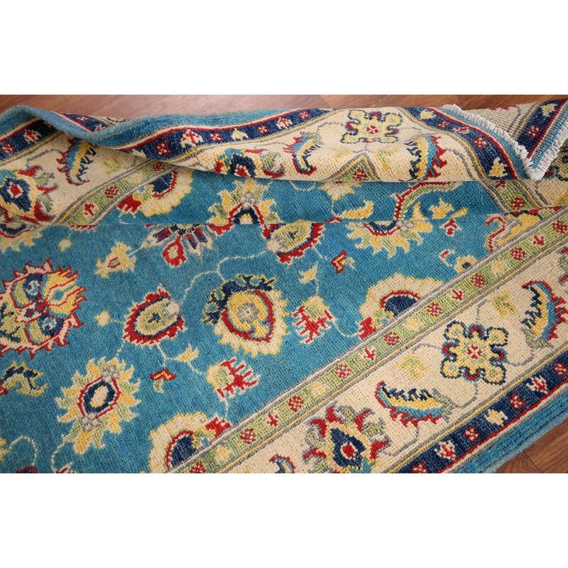 Light Blue Kazak Traditional Accent Rug Hand-Knotted Wool Carpet - 3'5" x 4'11"