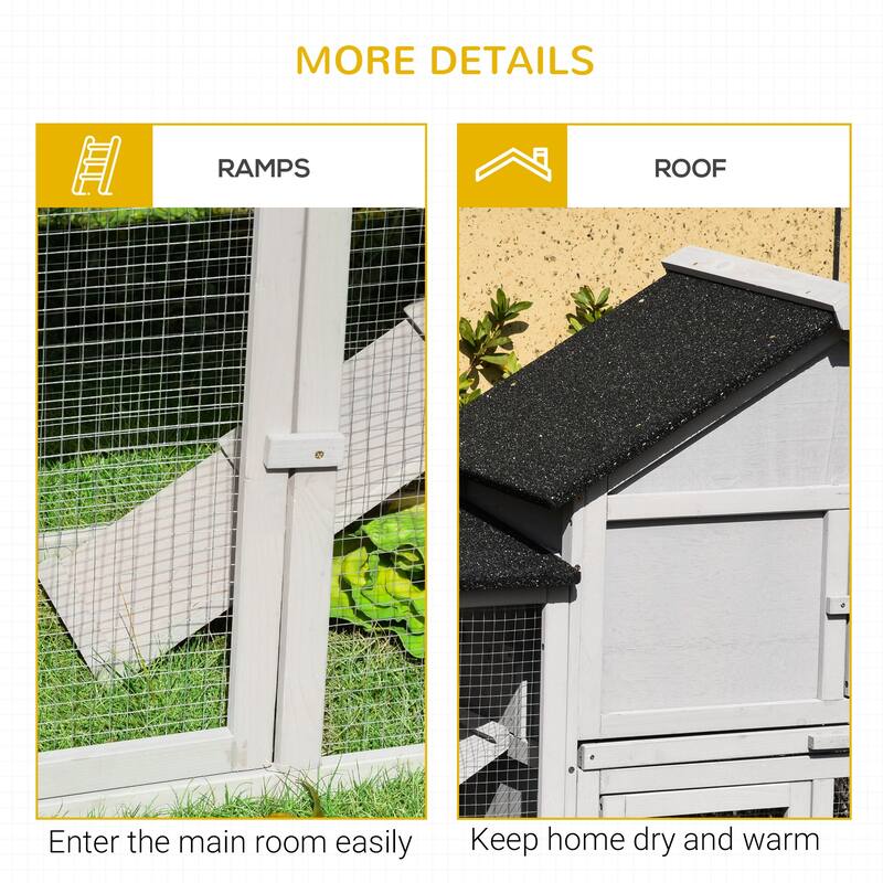 PawHut 83" Wooden Rabbit Hutch Large Bunny Hutch House with Double Run, Removable Tray and Waterproof Roof for Outdoor