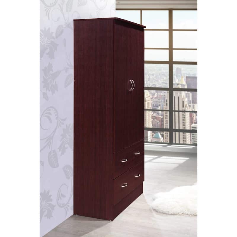 71.5" Mahogany Brown Armoire with Drawers and Clothing Rod