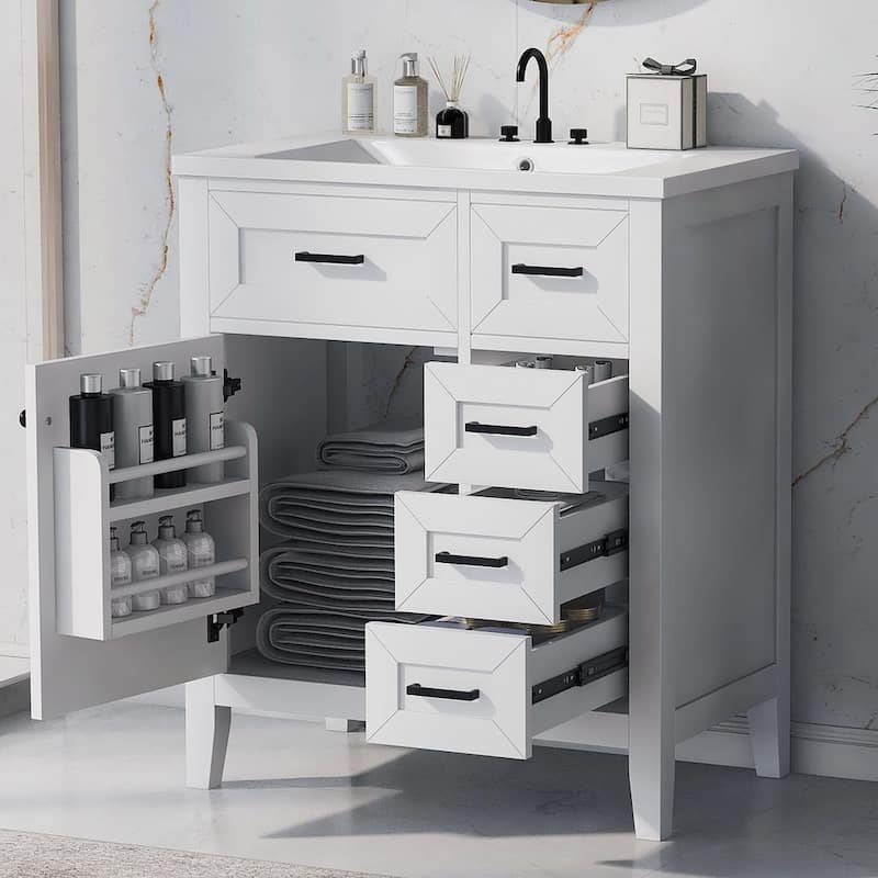30" Solid Bathroom Vanity with Sink Set, Bathroom Cabinet with Drawers