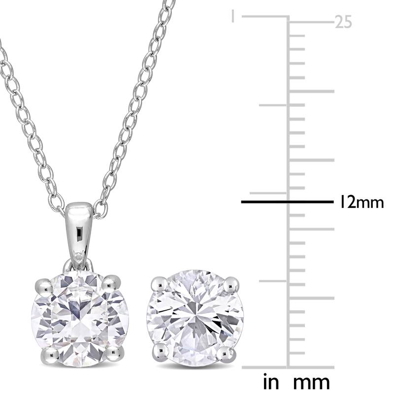 Miadora Created White Sapphire Two Piece Solitaire Necklace and Earrings Set in Sterling Silver