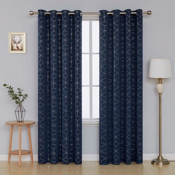 slide 2 of 88, Deconovo Decorative Silver Diamond Curtains (2 Panel) 52x63 Inch-2PC - Navy Blue
