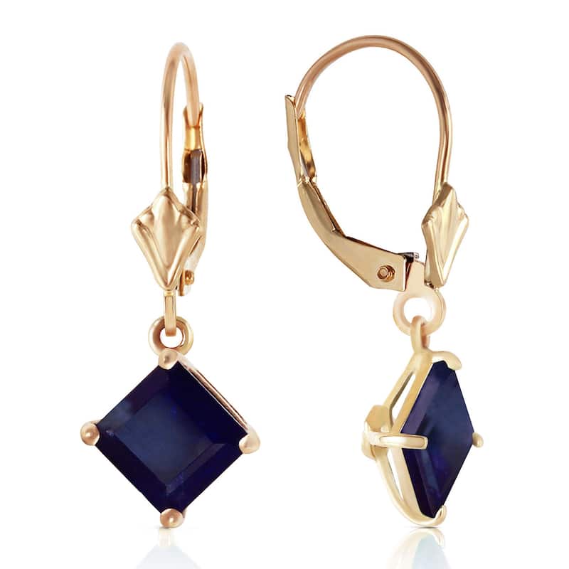 14K Solid Gold Leverback Earrings Natural Sapphire Certified Genuine - Yellow