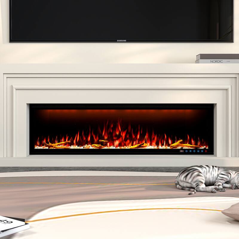 Clihome 42-88" Recessed Wall-Mounted Smart Control Electric Fireplace - 60 in.
