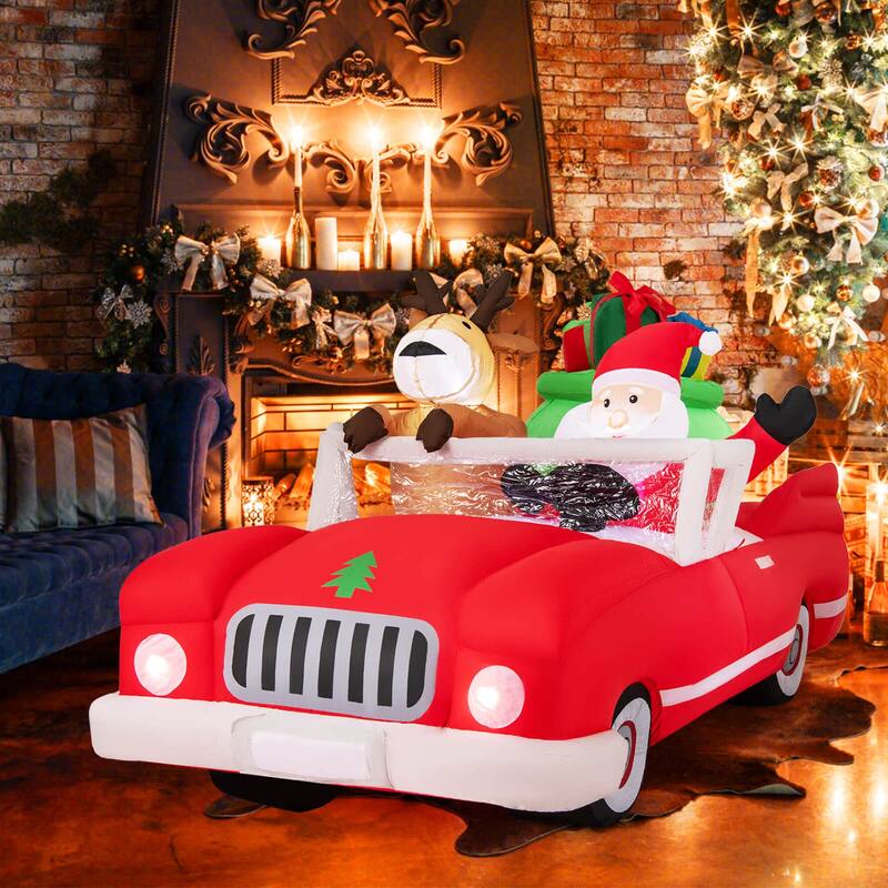 Costway 7.7 FT Long Christmas Inflatable Santa Claus and Reindeer - See Details - Muticolor